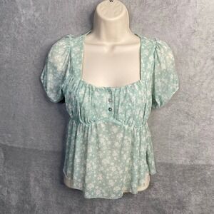 Y2k Babydoll Top Medium Sheer Milkmaid Puff Sleeve Fairy Coquette Floral